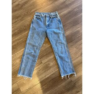 Wrangler Denim Jeans Blue Wash Frayed Hem Patchwork Back Pockets High Rise